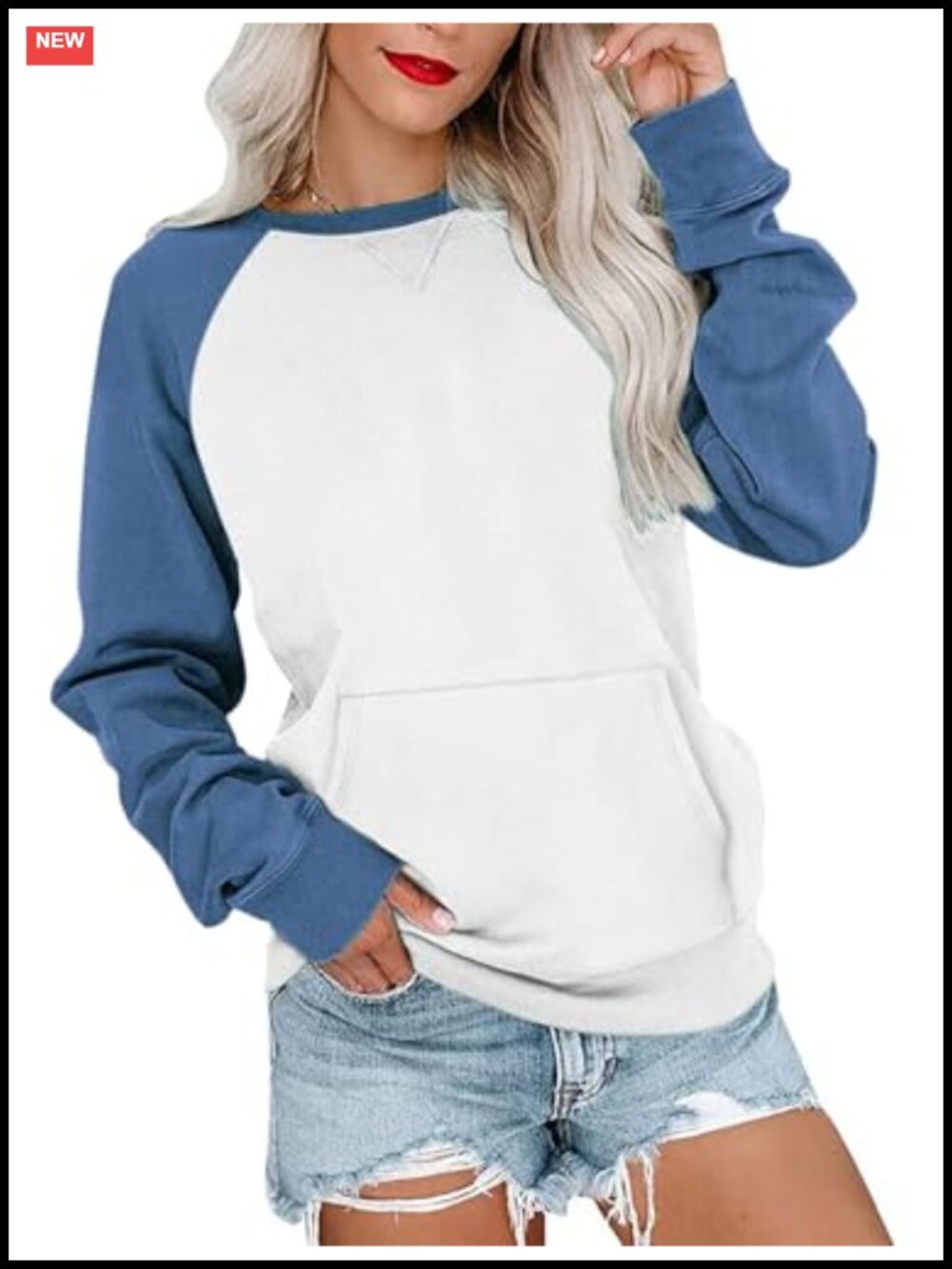 Womens Crewneck Sweatshirt with Kangaroo Pocket Lightweight Pullover Top